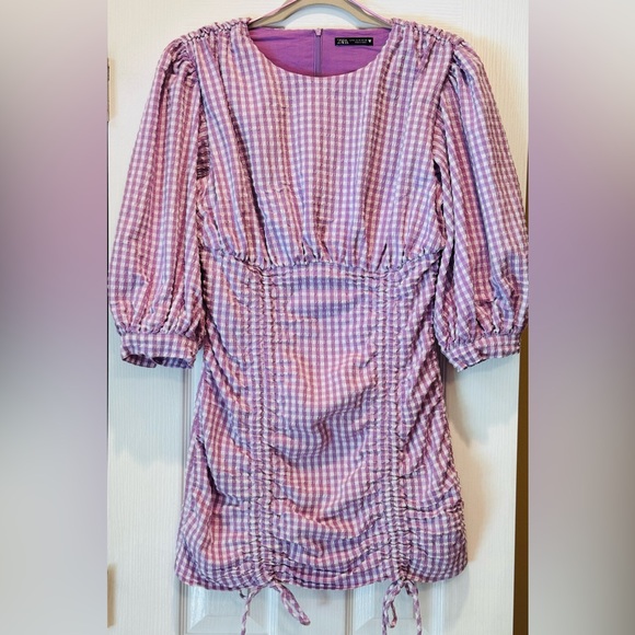 Zara Blogger Fave Purple Gingham Mini Dress Size Medium - Picture 1 of 5